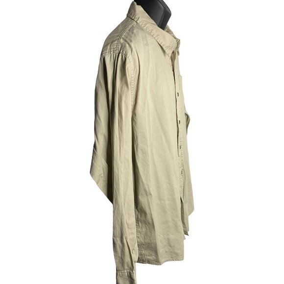 Wrangler Button Up Long Sleeve Shirt XL Tan Chest Pocket Micro Corduroy Collar - Picture 5 of 6